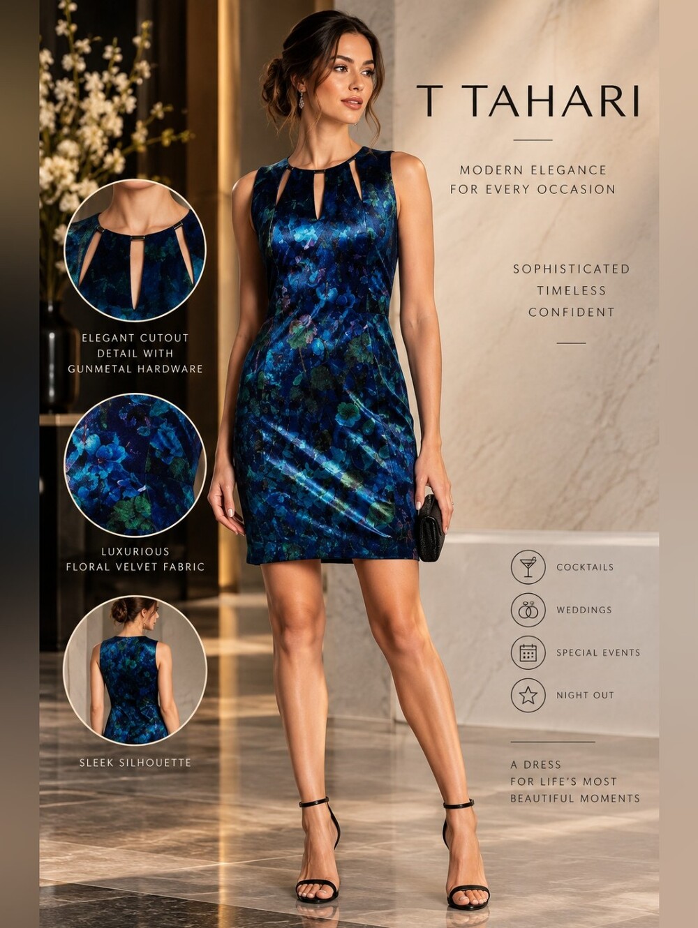 $178 Tahari Charma Floral Velvet Dress Size 6